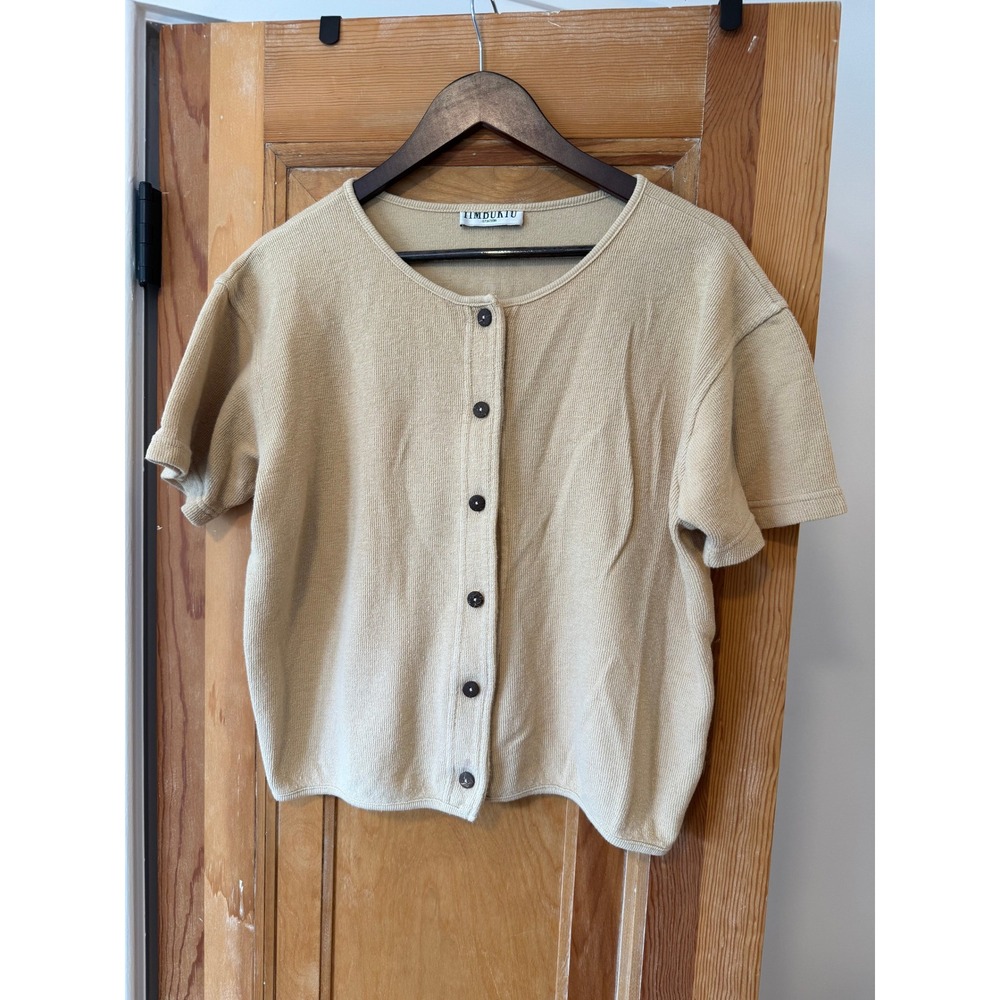 Vintage Timbuktu Station Tan Terry Cloth Cotton Short Sleeve Cardigan Top